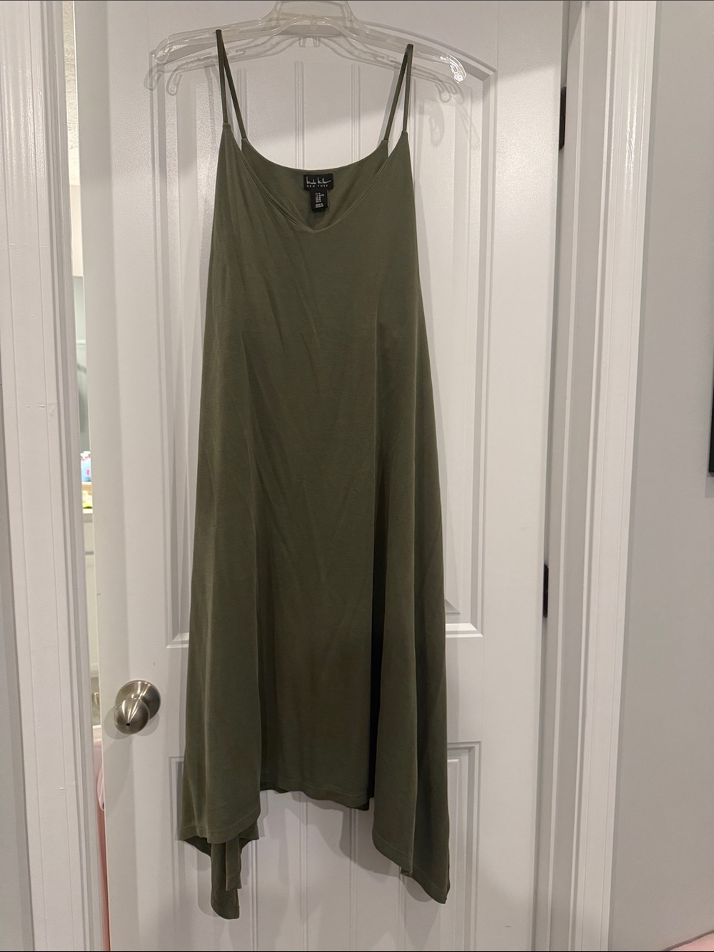Nicole Miller Olive Green Asymmetrical Slip Dress